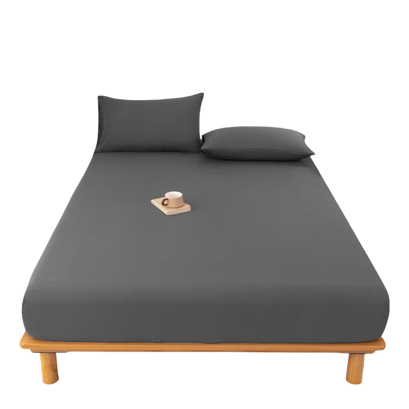 Aiwei A-Class Washed Cotton Fitted Sheet Single Double Non-Slip Dustproof Mattress Protector for 1.5m Bed Dark Gray