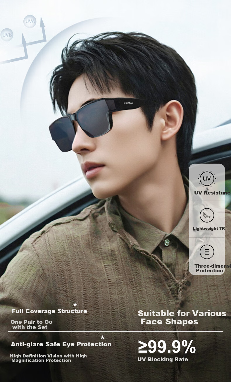CAPONI Night Vision Driving Sunglasses Clip-On Unisex Photochromic Polarized Sunglasses Clip for Day and Night Use with Prescription Glasses 9