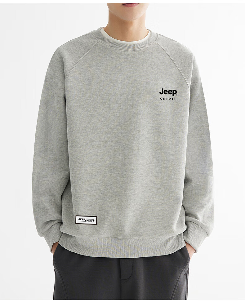 JEEP SPIRIT Sweatshirt for Men, Spring And Autumn Thick Warm Long-Sleeve T-Shirt, Fashionable Loose Athletic Casual Menswear, Light Gray XL 11