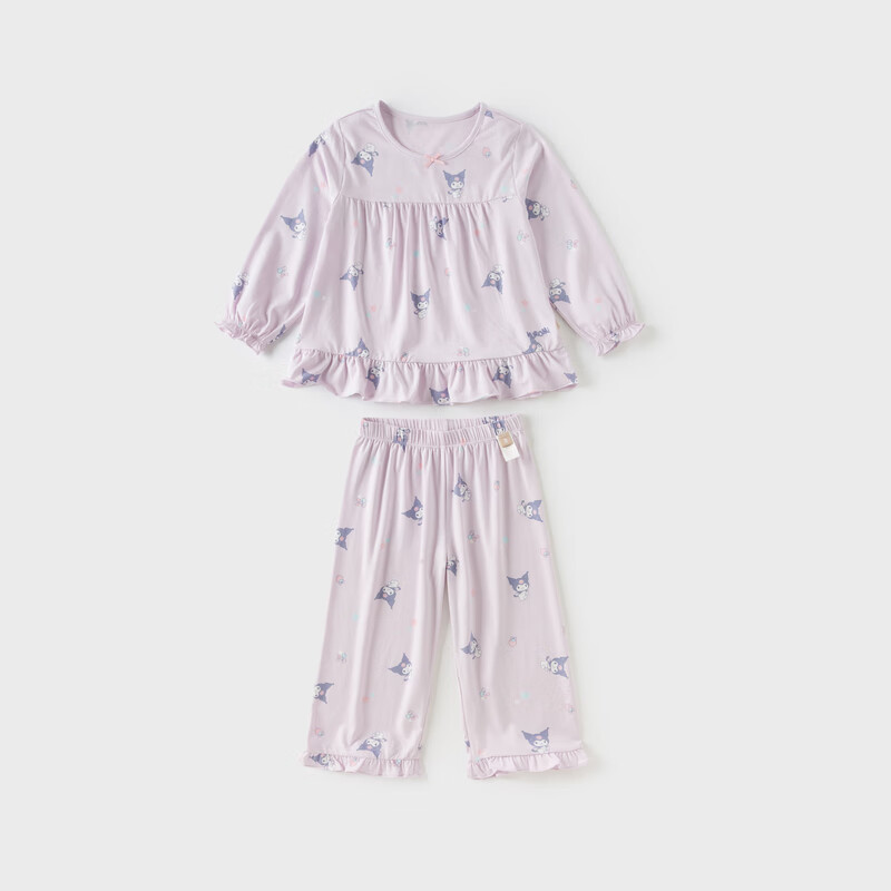 DAVE & BELLA Kuromi Collaboration Girls' Home Wear Set, Big Kids Antibacterial Pajamas, Children's Underwear Two-Piece Set