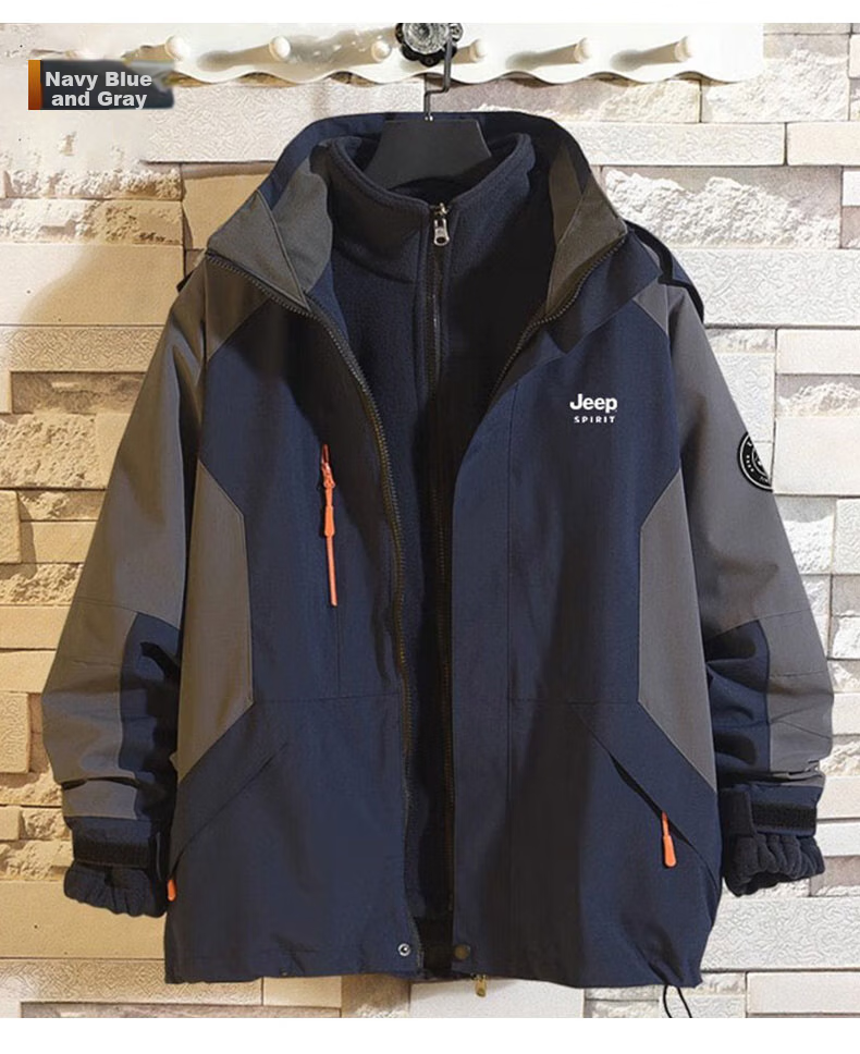 JEEP SPIRIT Men's Spring Jacket, Three-In Detachable Windproof Outerwear, Pure Black, Size M 9