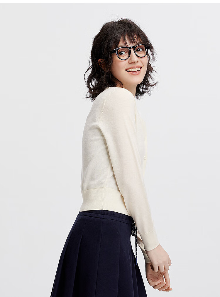 Semir Women's Short Colorblock Knit Cardigan Round Neck Wool Sweater 2025 Autumn 101525106006 6