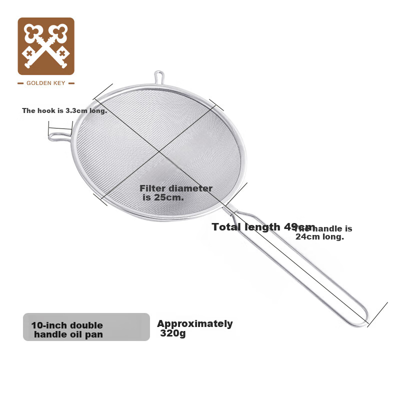 Jinyaoshi Stainless Steel Mesh Strainer, Commercial Large Fry Filter, 25cm Double-Ear Draining Net, GK-SYG100