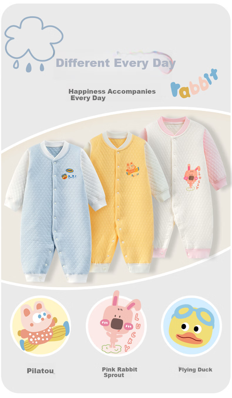 Banjvall Baby Romper, Infant Spring And Summer Pure Cotton Onesie, Crawling Suit, Infant Clothing, Four Seasons Two-Piece Set, Size 90 2