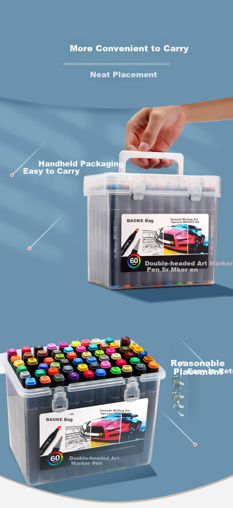 BAOKE MP2931-60 Dual-Tip Markers, Alcohol-Based, for Students' Art Drawing, Children's Doodling, Design Pens, 60 Colors, Watercolor Pens for Art Educatio 8