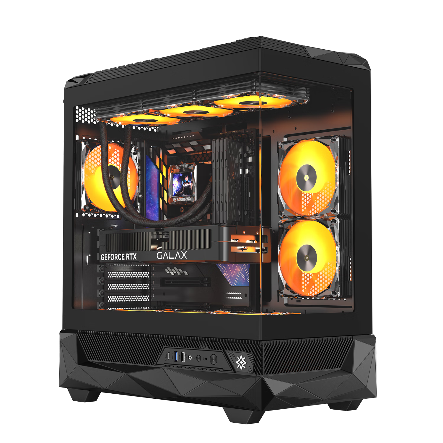 GALAX Obsidian Black Desktop Computer Case (Starry Style Seaview Room/ATX/TYPE-C/Compatible with Backplate Motherboard/Vertical GPU Mount/Integrated Cable Management/Parts Box)