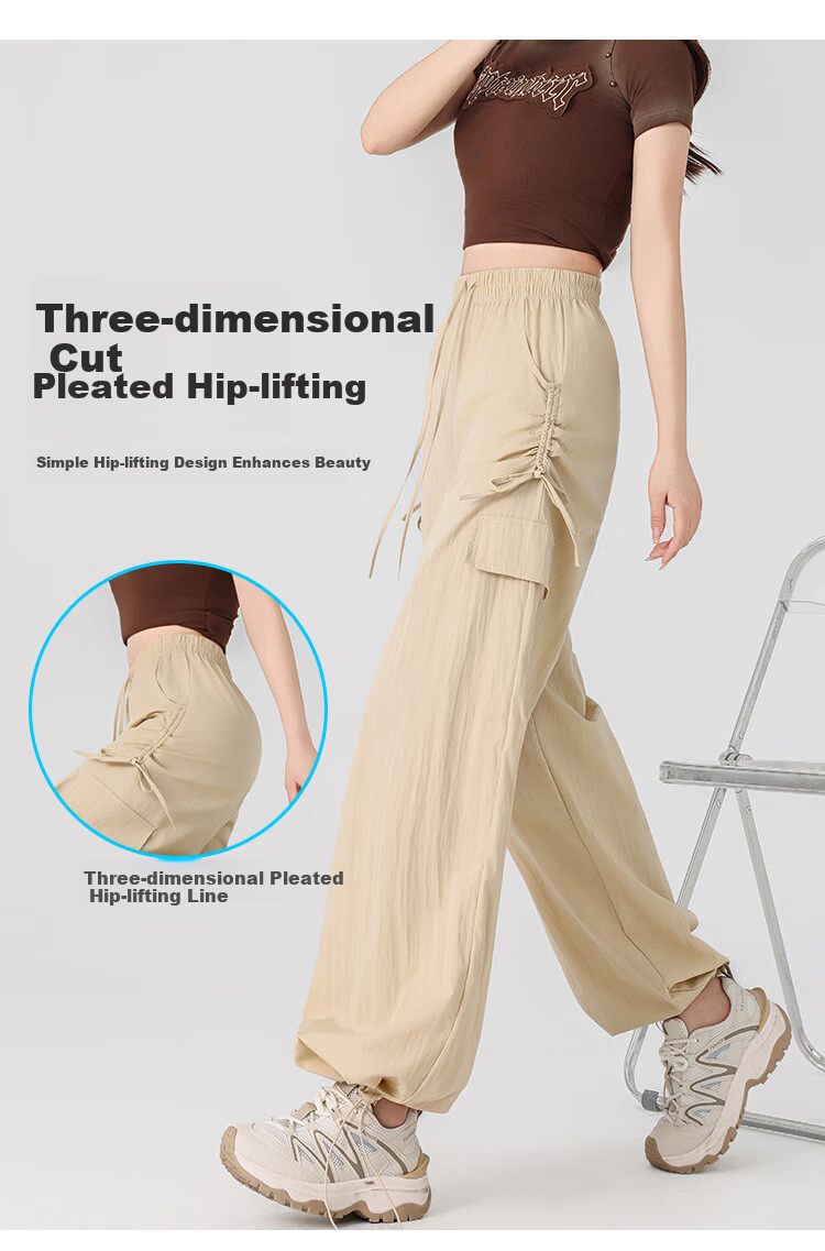 Free Style Women's High Waist Draped Wide Leg Cargo Pants 2026 Summer New Ice Silk Cool Casual Sports Paratrooper Tactical Pants 8