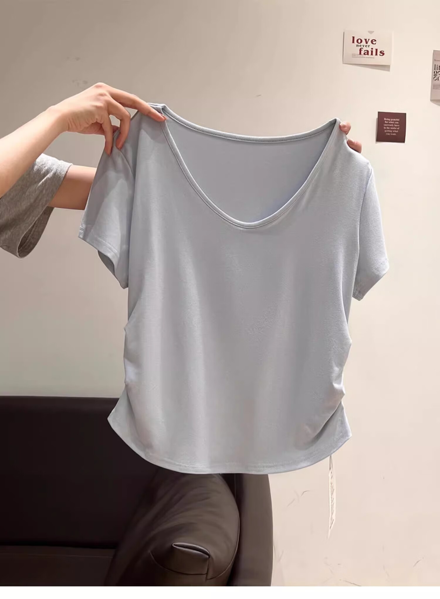 Woodpecker Women's Loose Fit Short Sleeve T-Shirt Summer New V-Neck Ruffled Waist Slim Crop Top White 2XL 14