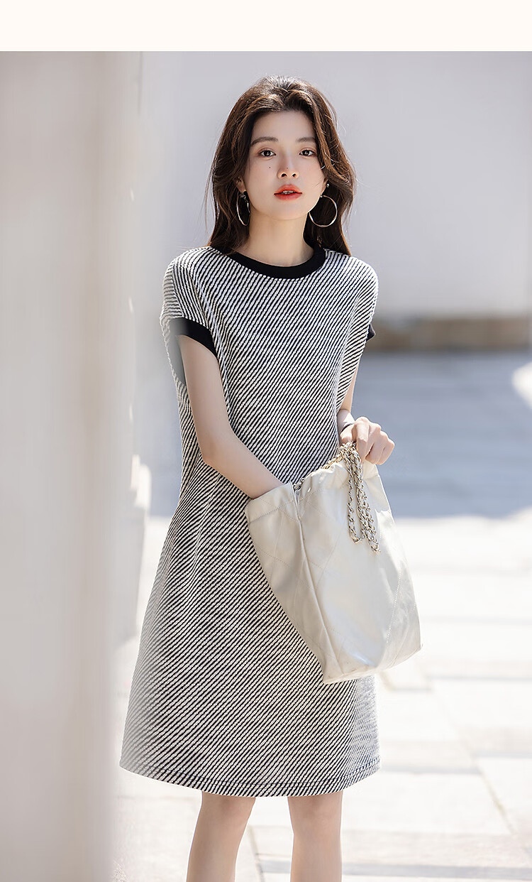 Demana [with Gentle Cloud Oxygen Cotton] Summer Comfortable Relaxed Style Crew Neck Raglan Loose Fit Women's Subtle Shimmer Knit Dress 11