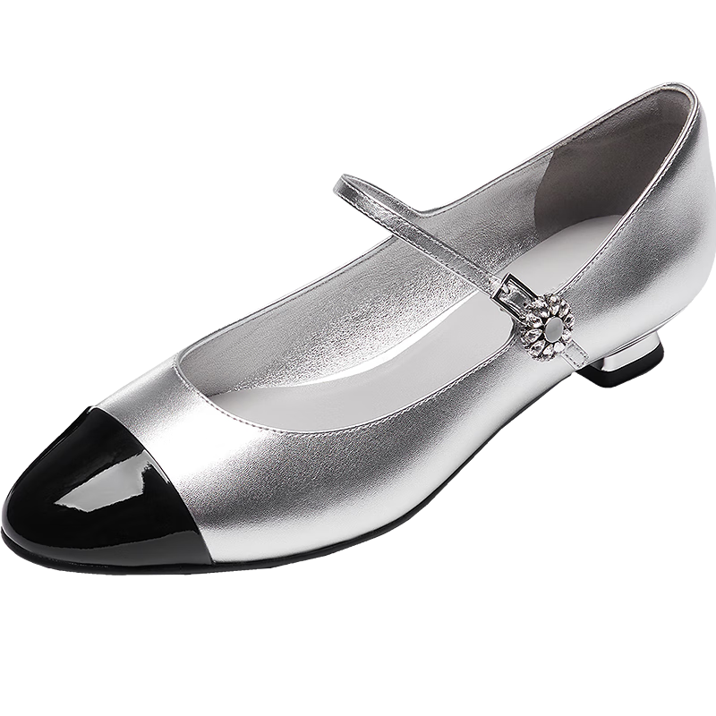 Laird Spring Summer Low Heel Elegant Mary Jane Shoes Women 6T23001 Moonlight Silver + Black SVL 34