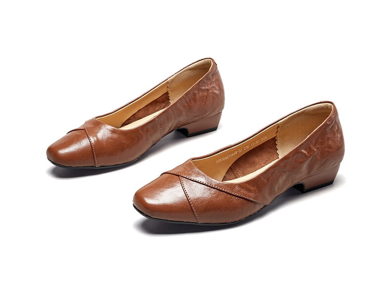 Eierkang Low-Cut Single Shoes Comfortable Women's Commuting Work Shoes Mom Leather Shoes 27566W Black 39 17