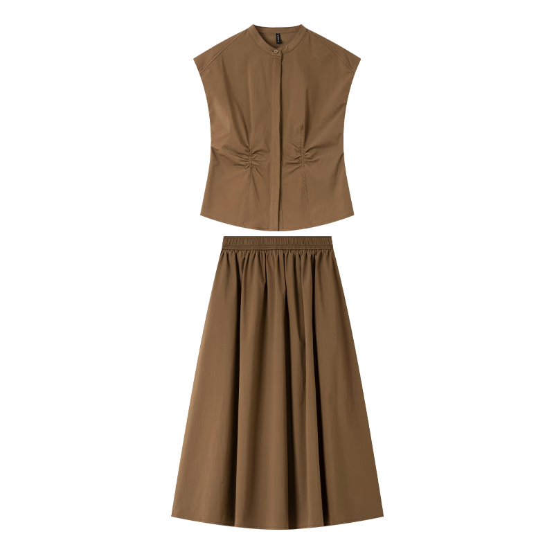 Fansiman French Style Pleated Top and Skirt Set for Women 2026 Summer New High-End Waist Slimming Two-Piece Set Size S