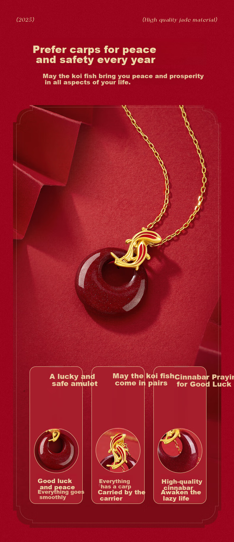 Zhenshangyin Chinese Gold Koi Cinnabar Peace Buckle Silver Necklace for Women, Birthday New Year Gift for Girlfriend Amulet S925 4