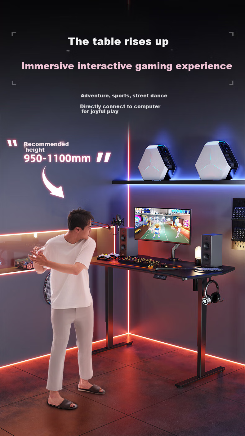 Loctek Black Knight Gaming Desk, Electric Height Adjustable Desk, Computer Office Desk, Carbon Fiber Texture Gaming Board, 1.4M 8