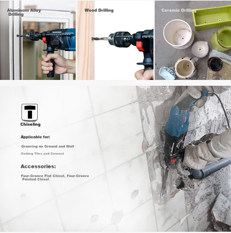 BOSCH Electric Hammer And Drill, Lightweight 2kg Class, Multi-Purpose One Machine with Four Holes, 5 Series Dust Collection Cover Set, GBH 2-24 DRE 12