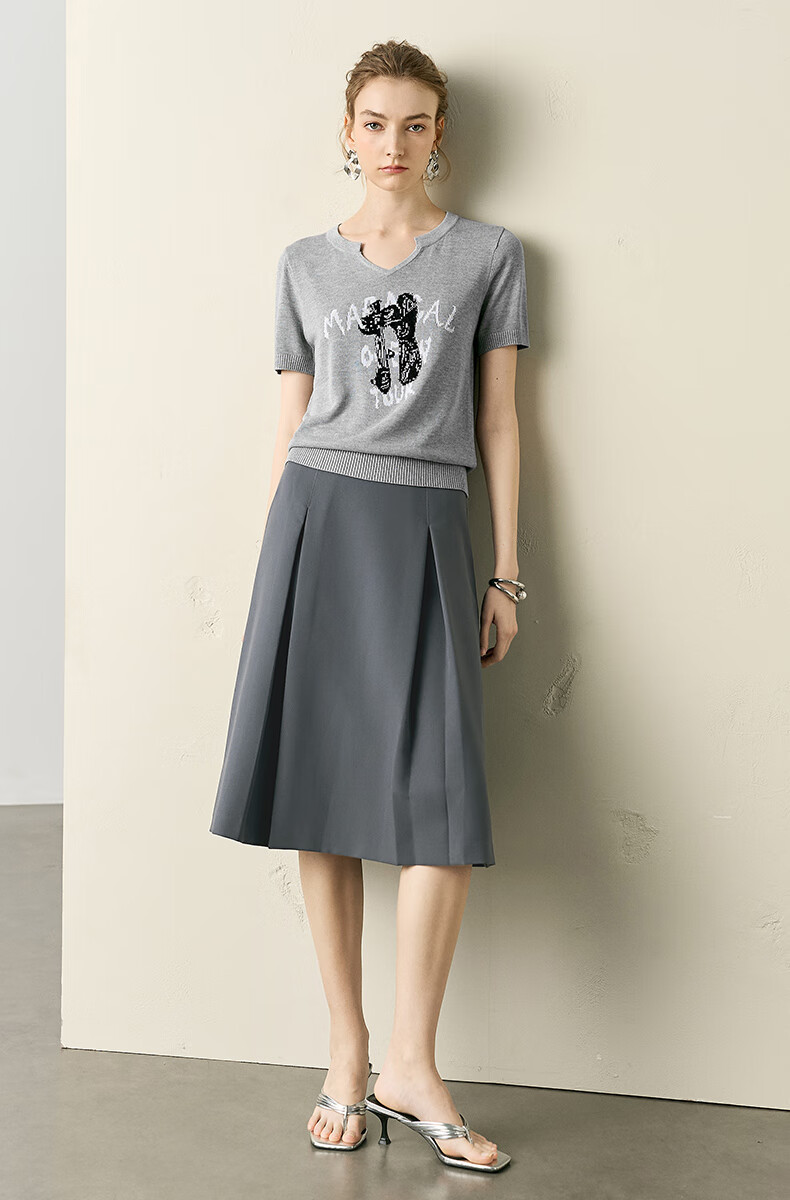 YANYEE Premium Gray Short Sleeve Knit Top for Women 2025 Summer Slim Fit Lightweight Commuter Blouse Gray 2XL 18
