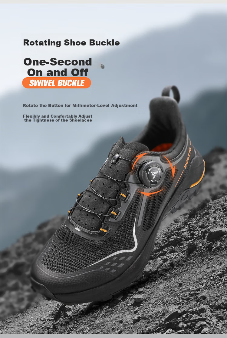 HUMTTO Mesh Hiking Shoes with Rotary Buckle Quick-Lace System, Men's Outdoor Comfortable Breathable Trekking Shoes, Black, Size 39 5