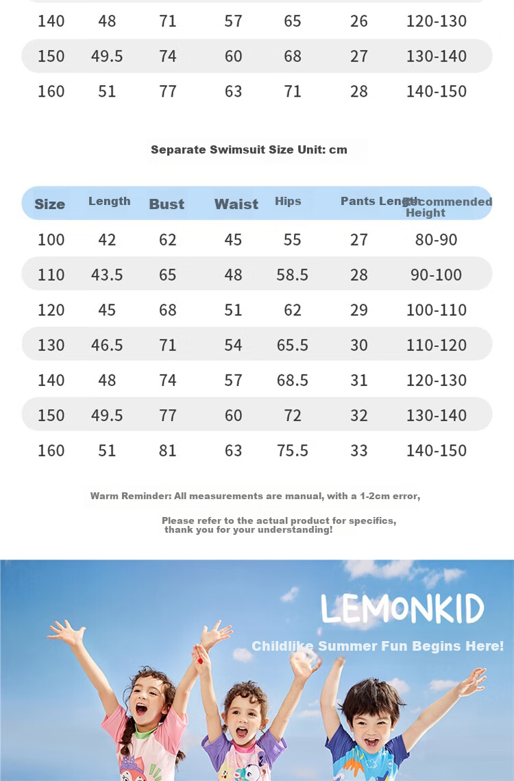 Lemonkid Children's Swimwear, Boys And Girls Quick-Dry Two-Piece Swimsuit, for Older Kids And Toddlers, Sun Protection, Happy Little Rabbit Design, Size 160 26