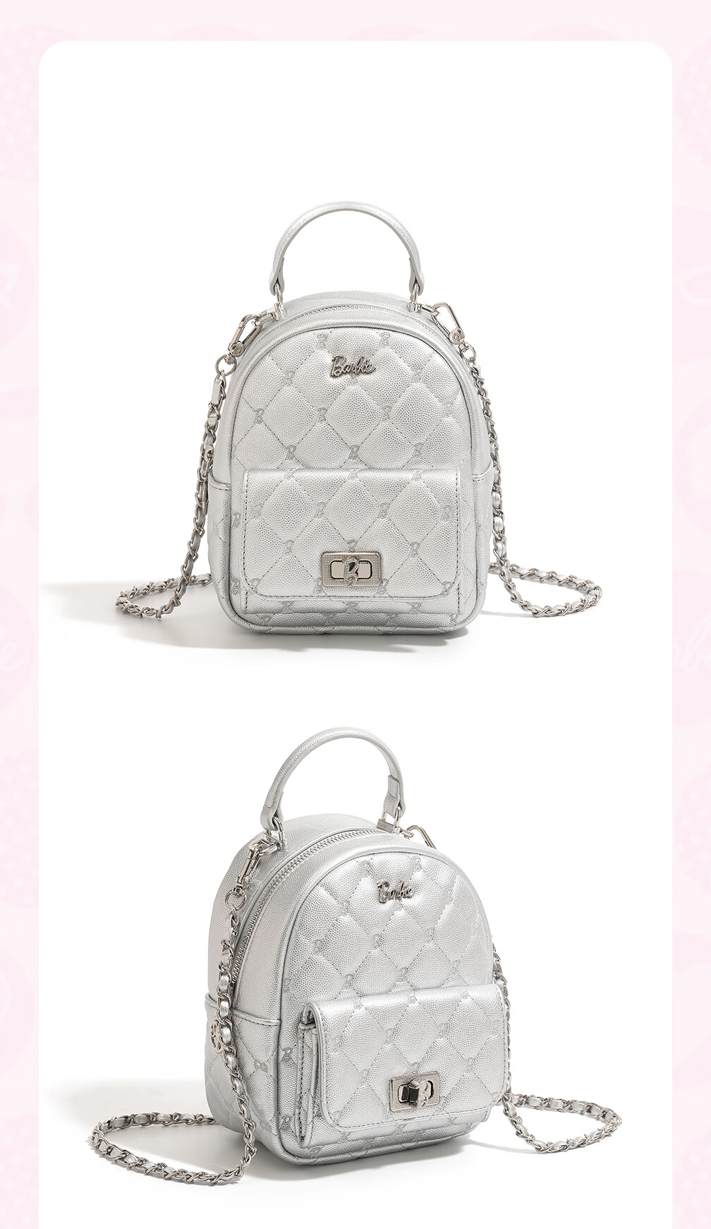 Barbie Backpack for Women, 2026 New Style Diamond-Quilted Chain Light Luxury Laptop Bag for College Students, Birthday Gift, Valentine's Day Present 9