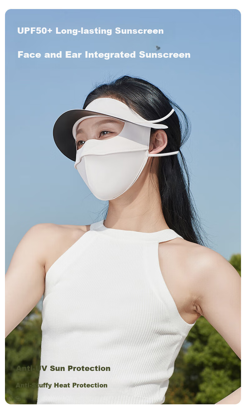 Move Iron Summer Sun Protection Face Mask, Outdoor Sports Cycling Sunshade, Thin Ice Silk with Brim Full Face Mask for Men And Women, Black 2
