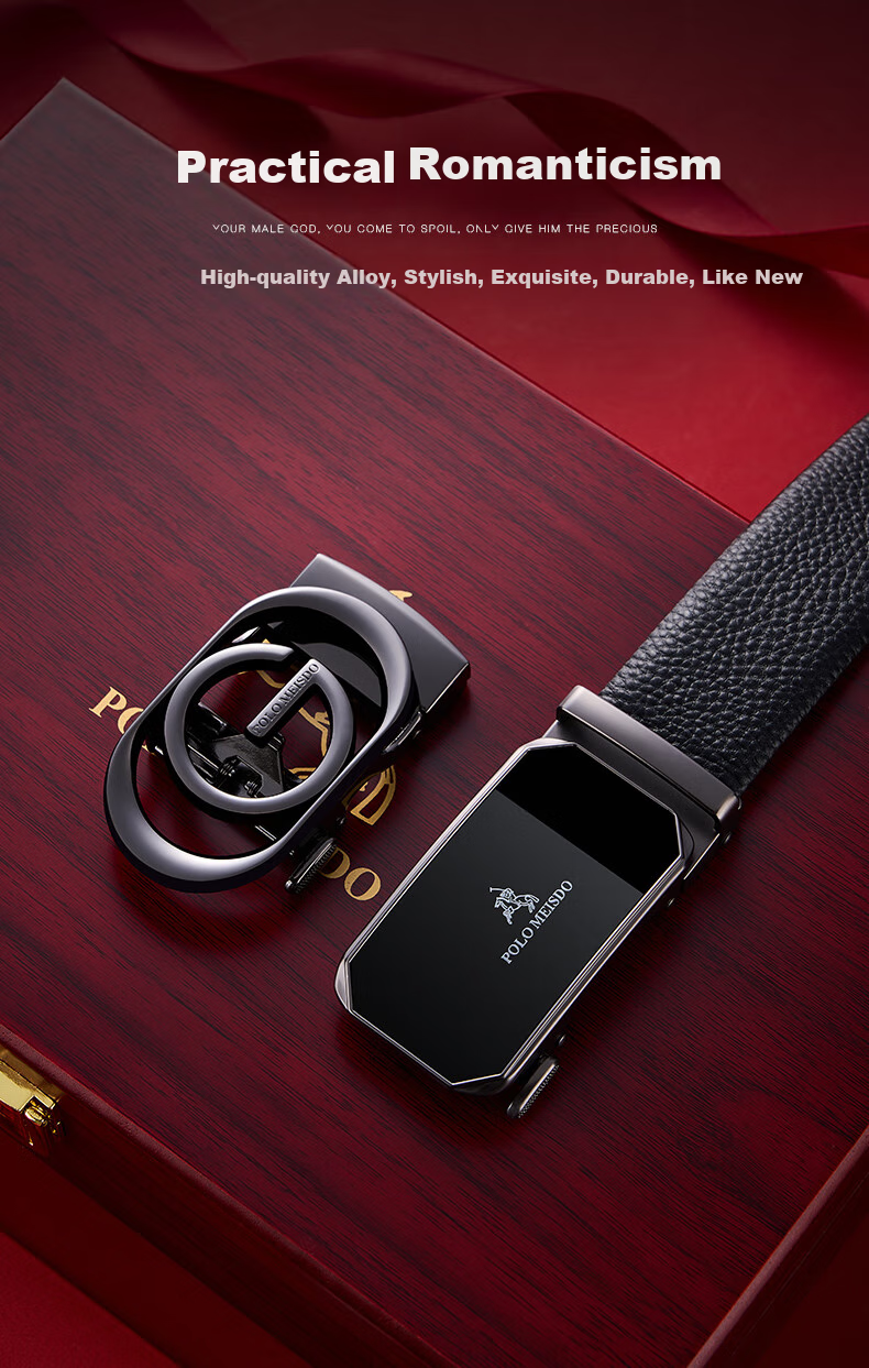 POLOMEISDO Men's Genuine Leather Belt with Automatic Buckle, Double-Buckle Gift Box, Self-Operated Birthday Present for Boyfriend, Husband, Father 5