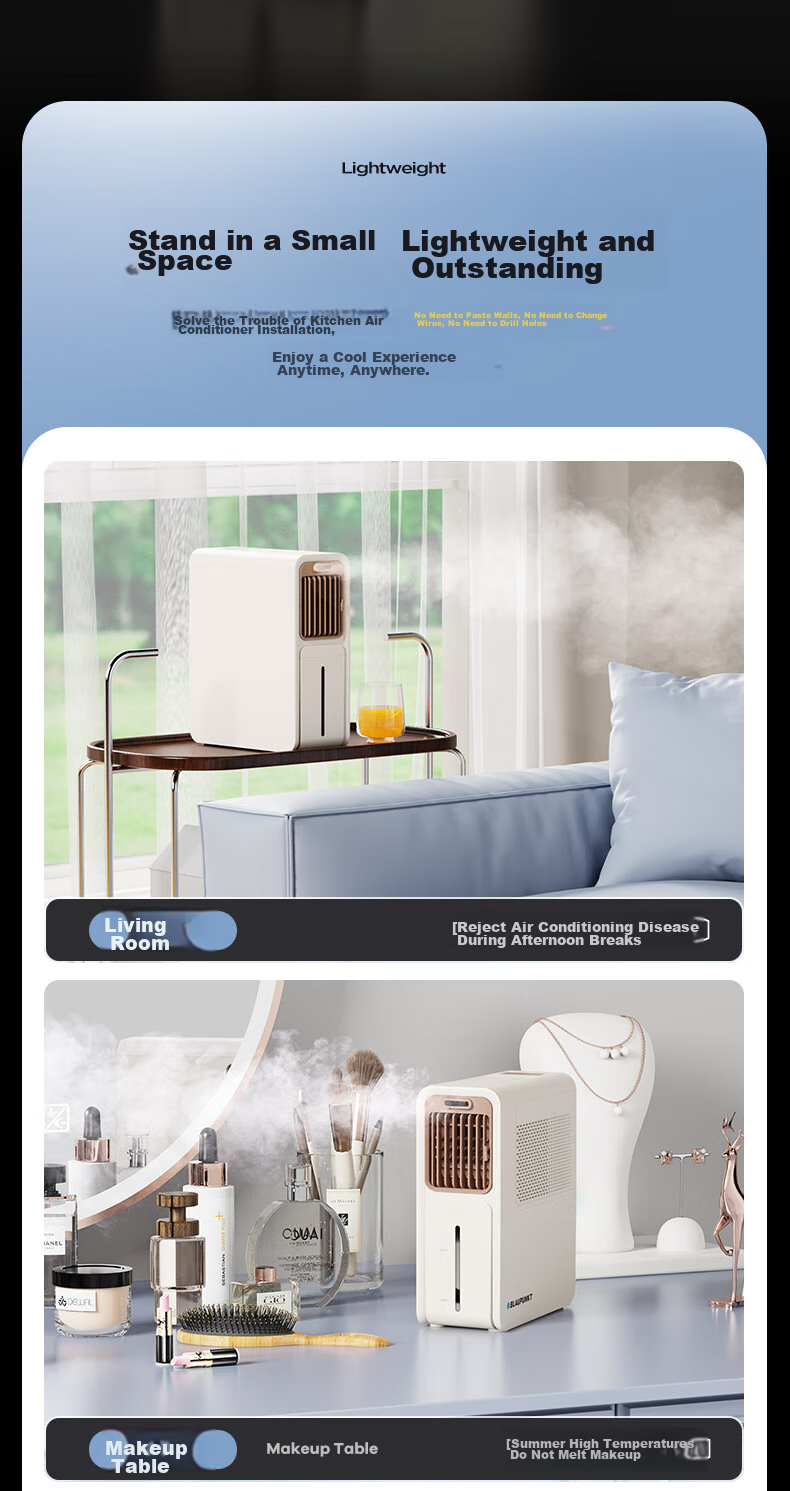 BLAUPUNKT [Kitchen Cooling] Frost Fan Electric Fan Home Air Cooler Humidifying Water-Cooled Fan Cold Air Machine Small Air Conditioner Fan No Ice Crystal Required Energy-Saving Low Noise Detachable Washable X5 8