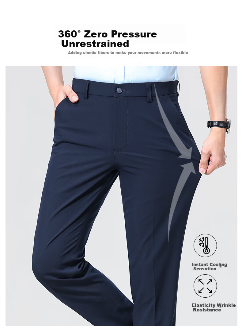 ROMON [Easy-Care] Men's Wrinkle-Resistant Non-Iron Business Suit Pants, Casual Trousers, Dad's Elastic Straight-Leg Pants 4