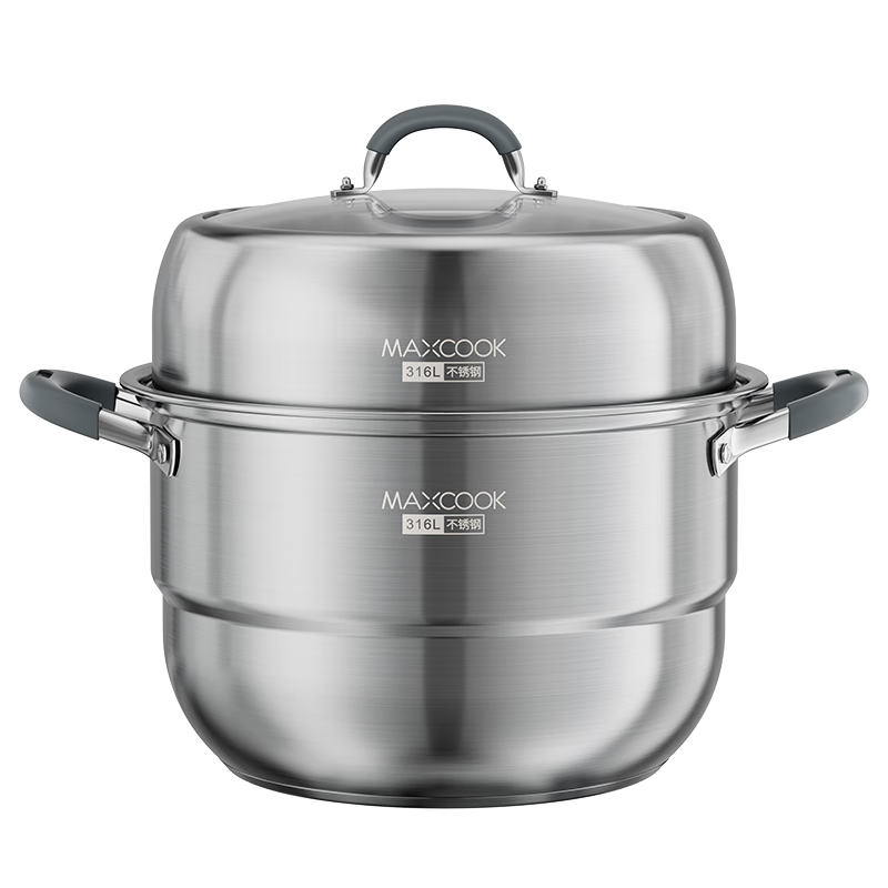 MAXCOOK 316L Stainless Steel 2-Layer 36cm Steamer Large Capacity Soup Pot Compatible with Gas Stove and Induction Cooker MCZ961