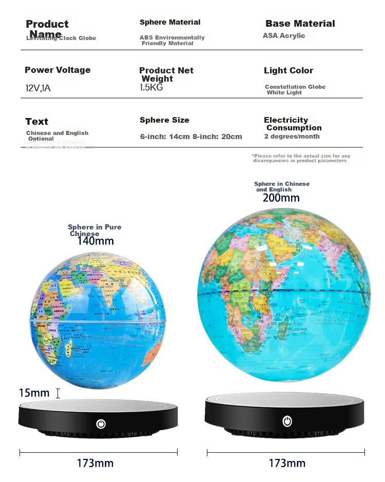 Hengyi Magnetic Levitation Globe, Educational Toy for Boys Aged 8-12, Φ14cm Light Blue Spherical Body with Glow-In Effect, New Year Gift 13