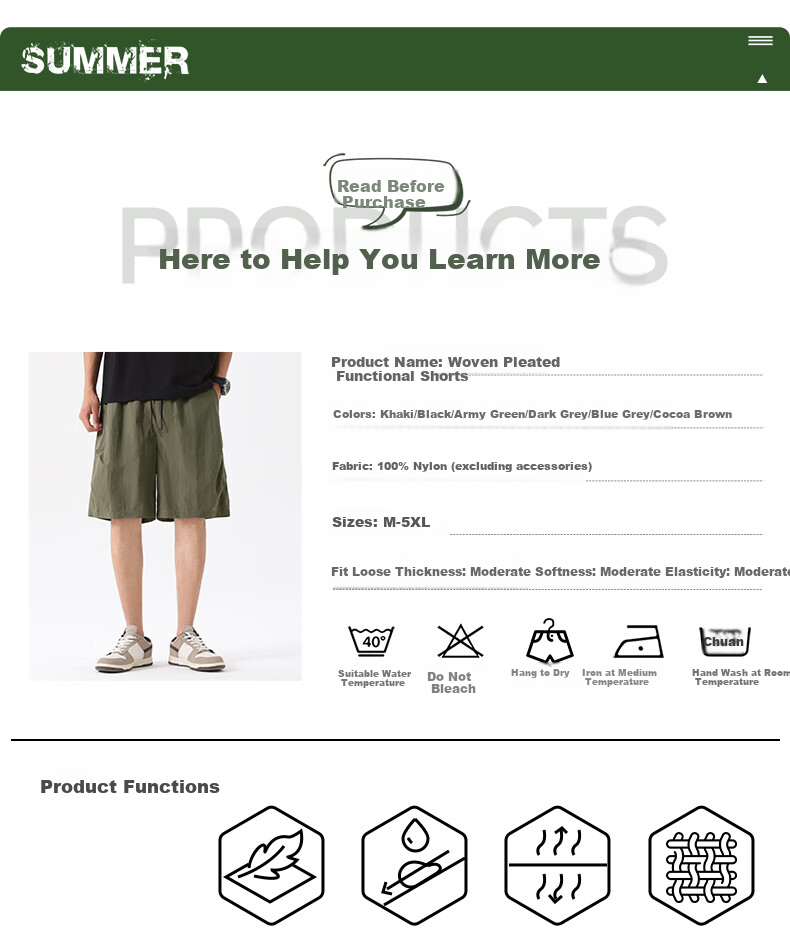 MINISO Men's Shorts, 2026 New American Trendy Workwear Style, Summer Outdoor Functional Loose-Fit Mid-Length Pants, Army Green, XL 12