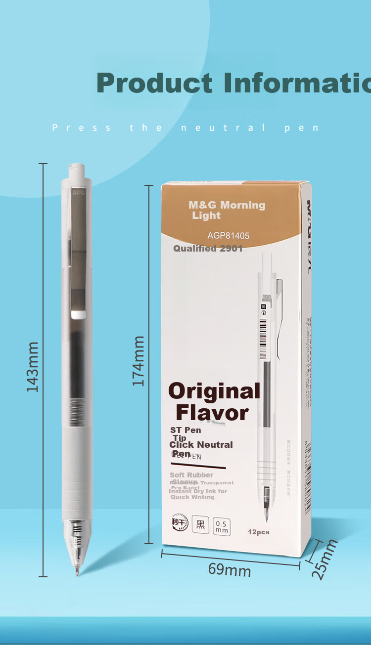 M&G Original Series ST Retractable Signature Pen, Smooth Gel Ink Pen, Neutral Pen, Black Retractable Style, 0.5mm AGP81405A, Pack of 6 8
