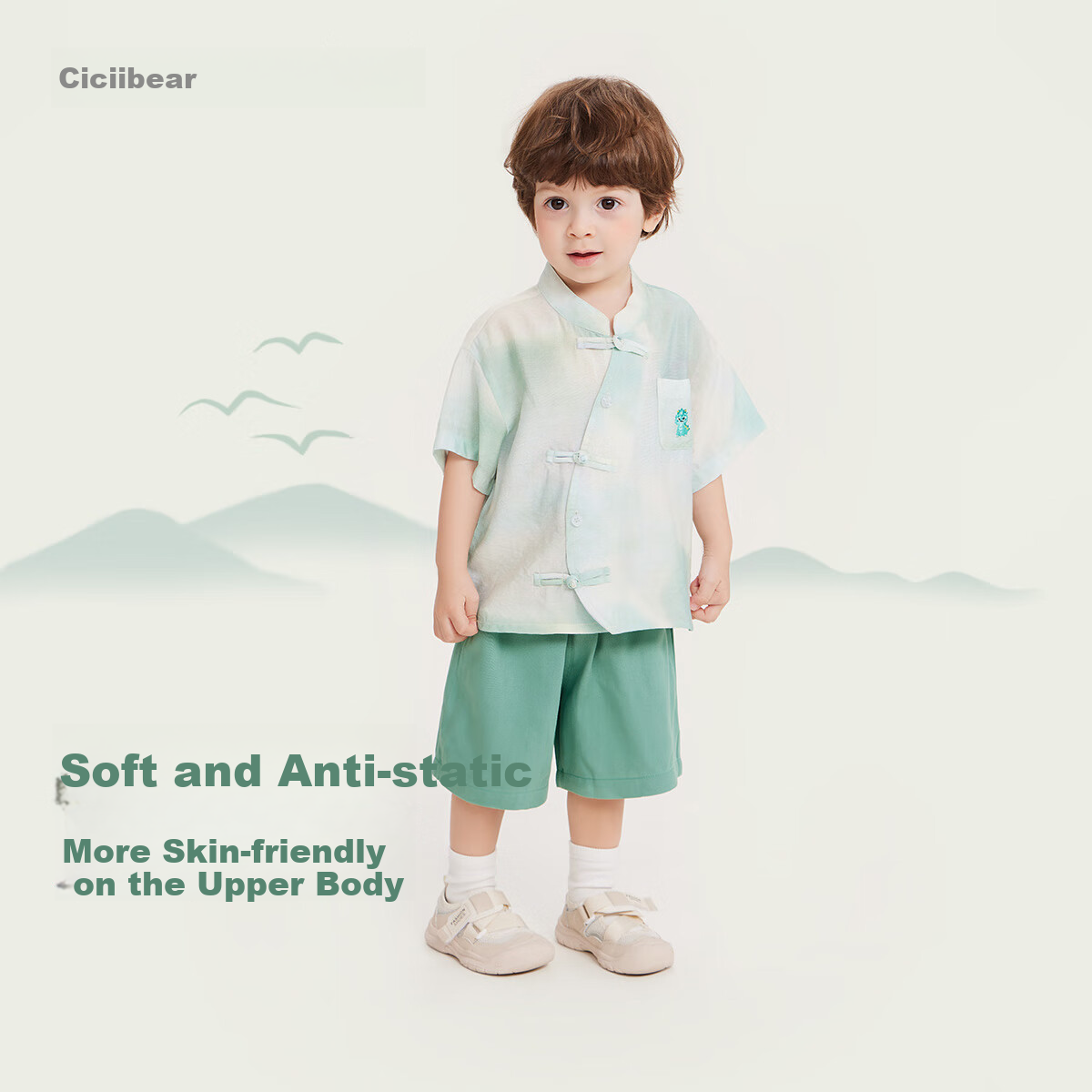 Ciciibear [Dragon Boat Festival New Chinese-Style Lotus Wrinkle] Ciciibear Baby Traditional Chinese Costume Set for Boys And Girls, Summer Children's First Birthday Party Dress
