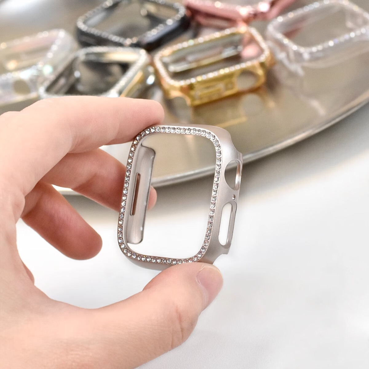 Biaodaige Compatible with Apple Watch Protective Case, Suitable for Apple Watch S4/5/6/SE3/2/1 New Models, Semi-Enclosed Single Row Diamond Protective Cover, Shockproof And Scratch-Resistant, 40MM Silver Color 5
