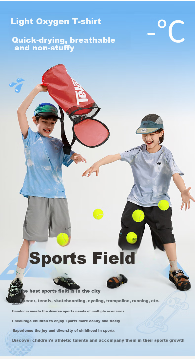BANDOCIN Boys' Quick-Dry Short Sleeve T-Shirt, Summer Lightweight Breathable for Older Children, 2026 New Style, Sky Blue, Size 170 1