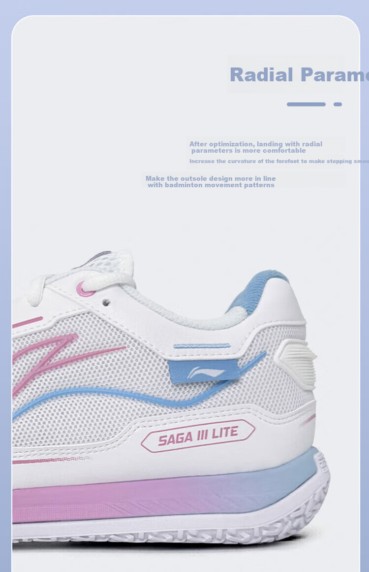Li-Ning Badminton Shoes, Didi Feixing 3 Lite Breathable Sneakers AYTV003, Standard White/rose Red, Size 42 4