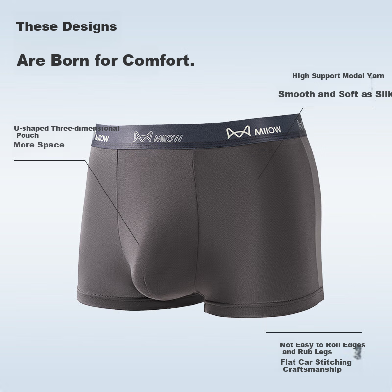 Мужские трусы MiiOW, модель "Upgraded 10A Antibacterial Men's Underwear, Modal Fabric", размер 4XL, из модала, с антибактериальным эффектом, с ластовицей из шелка тутового дерева