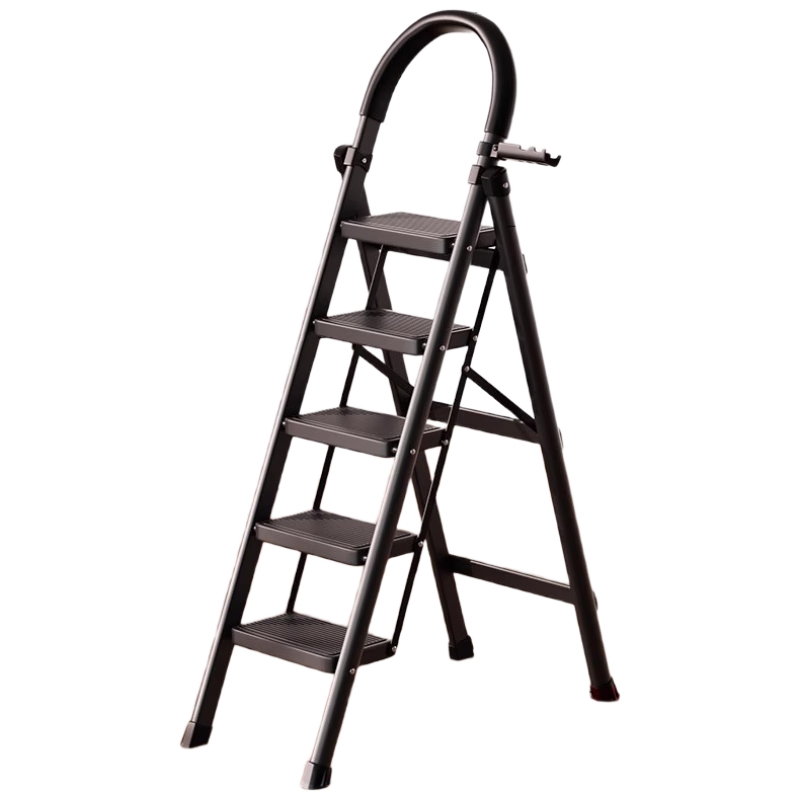 YuanNai Relocation Ladder Household Folding Ladder Engineering Ladder Multifunctional A-Frame Telescopic Thickened Indoor Staircase - Black Five Steps