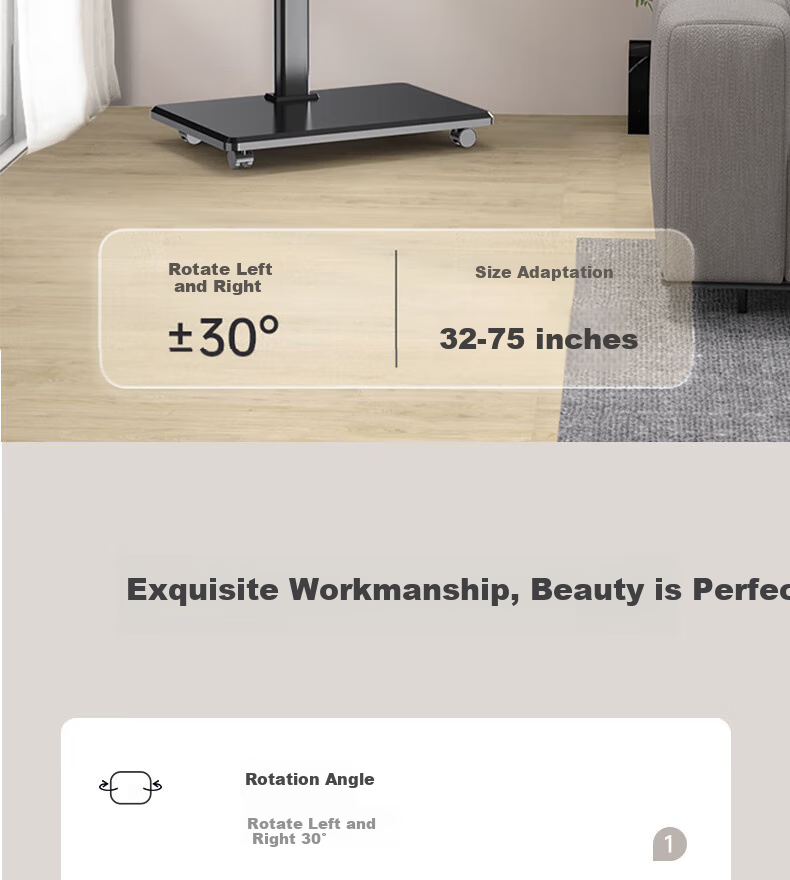 CABTE Mobile TV Stand Floor-Standing for 32/43/55/65/75 Inch TVs, Universal TV Bracket for Multiple Brands, Pearl White 2