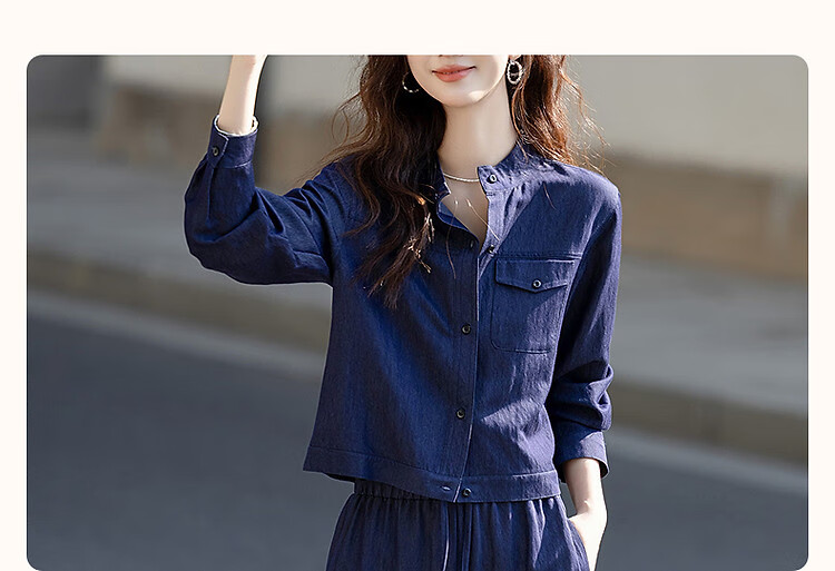 Demana Hong Kong Style Denim Set Spring Vintage Relaxed Fit Crew Neck Top Elastic Waist Wide Leg Pants Women's Two-Piece Set 3