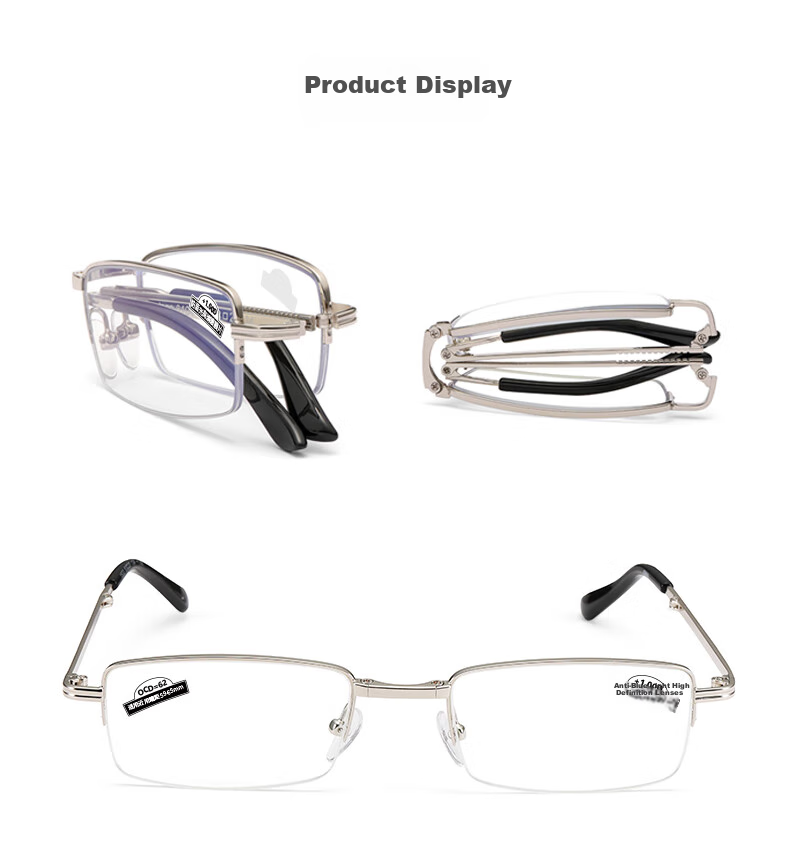Funsonca Metal Folding Portable High-Definition Anti-Blue Light Reading Glasses for Men And Women, Imported Materials Comfortable 6104 300 Degree 8