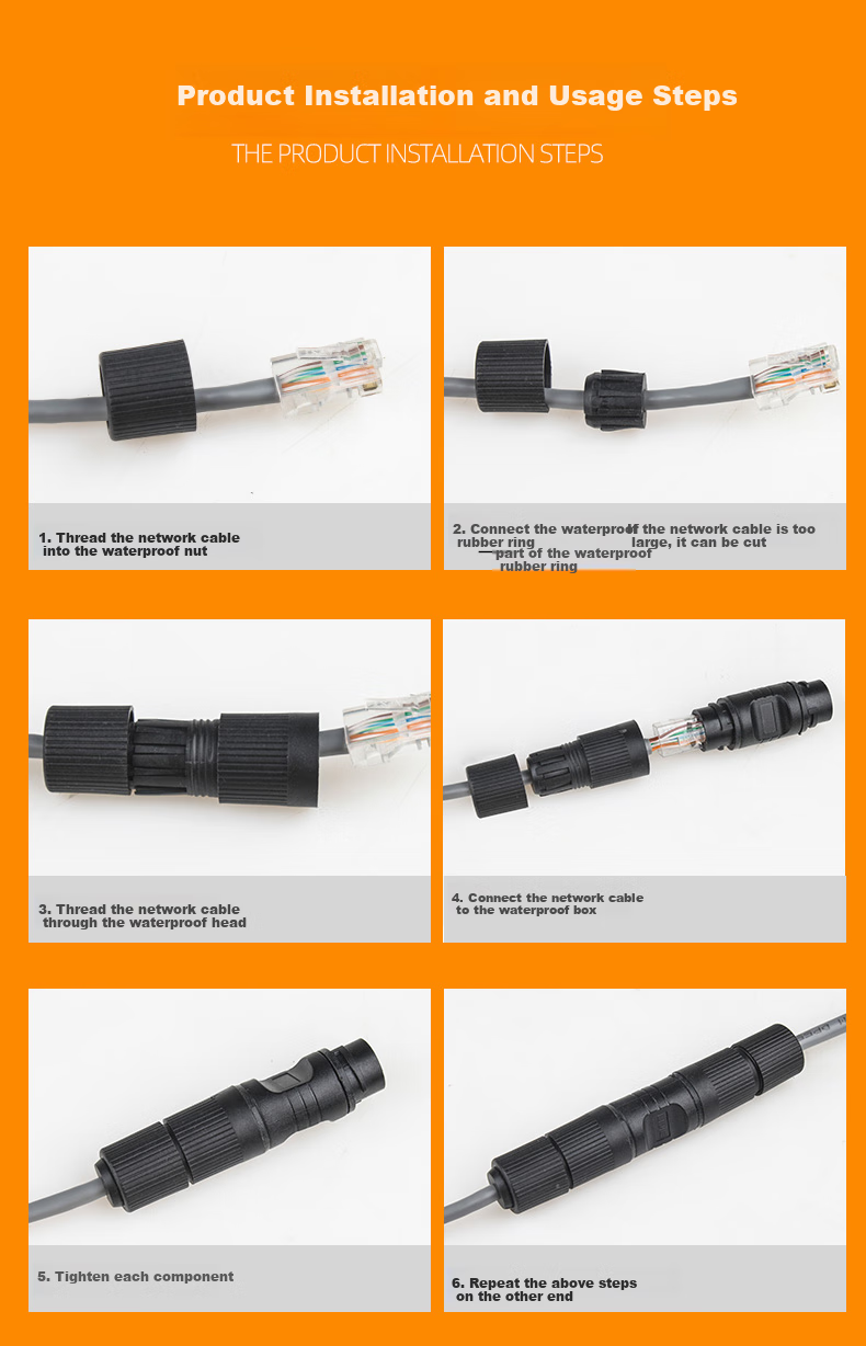 LIJIA GC-H666T Outdoor RJ45 Network Cable Connector, Outdoor Waterproof And Dustproof Straight-Through Connector, Gigabit Network Double-Through Head, Category 5/6/7 Network Extender, Black 6