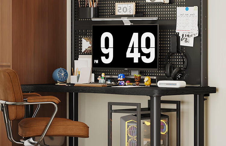Yicai Nianhua Gaming Room Pegboard Metal Storage Rack No-Drill Desktop Partition Bookshelf Double-Layer 3750BK 1