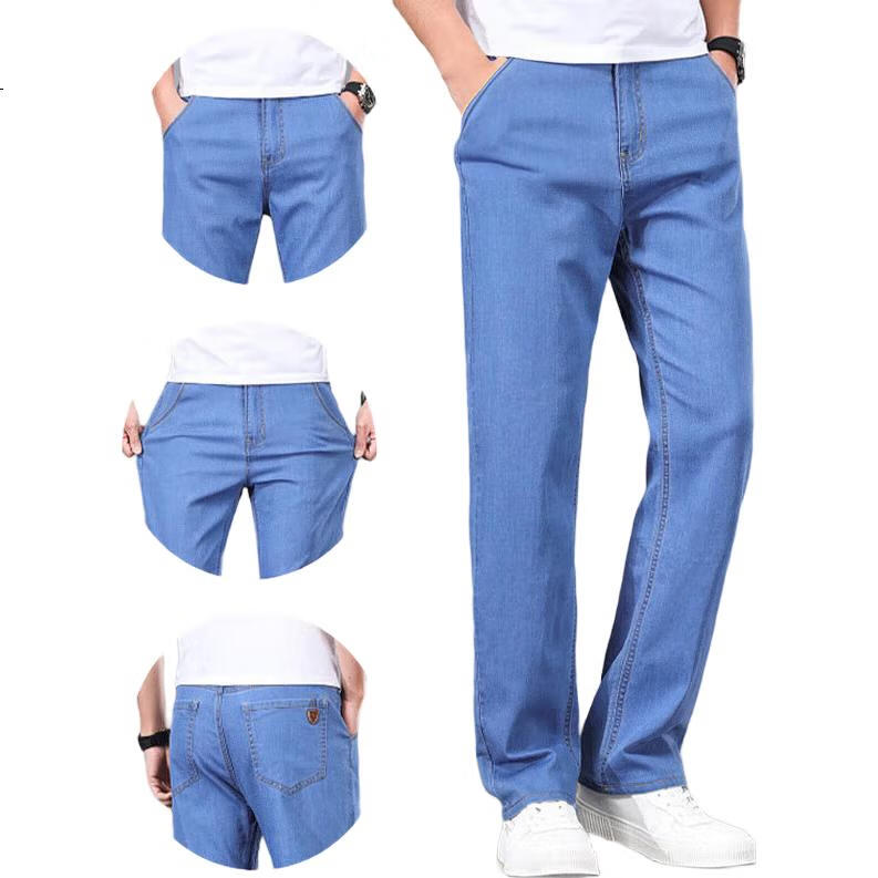 Мужские джинсы JEANSWEST, модель 2025 Autumn, из тонкого ледяного шелка, свободного прямого кроя, универсальные повседневные брюки, светло-голубые, размер 34