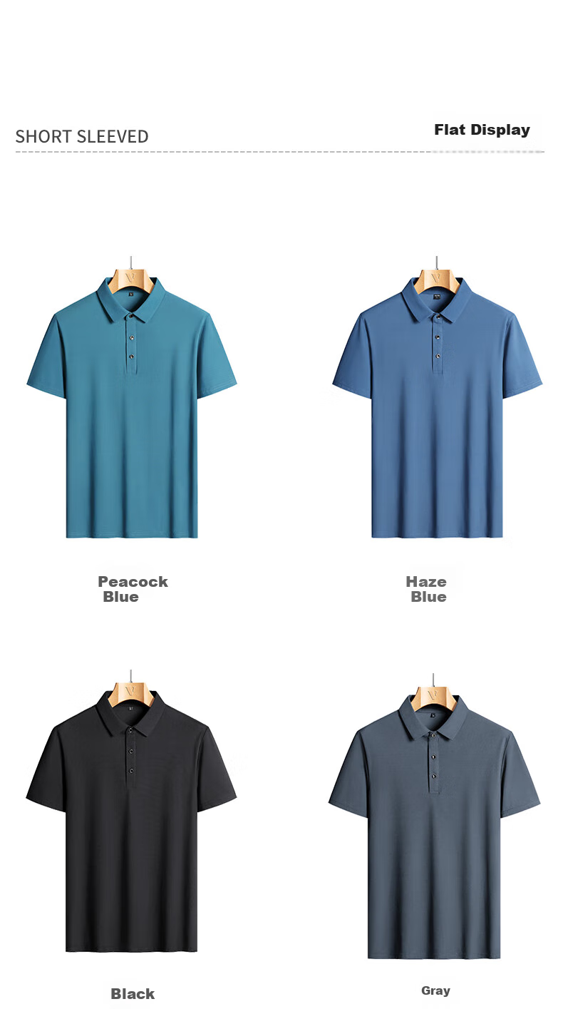 Dibinze Large Size Ice Silk Short-Sleeve Polo Shirt for Men, Summer Lightweight Plus-Size Loose-Fit T-Shirt with Collar, Peacock Blue 8XL 18