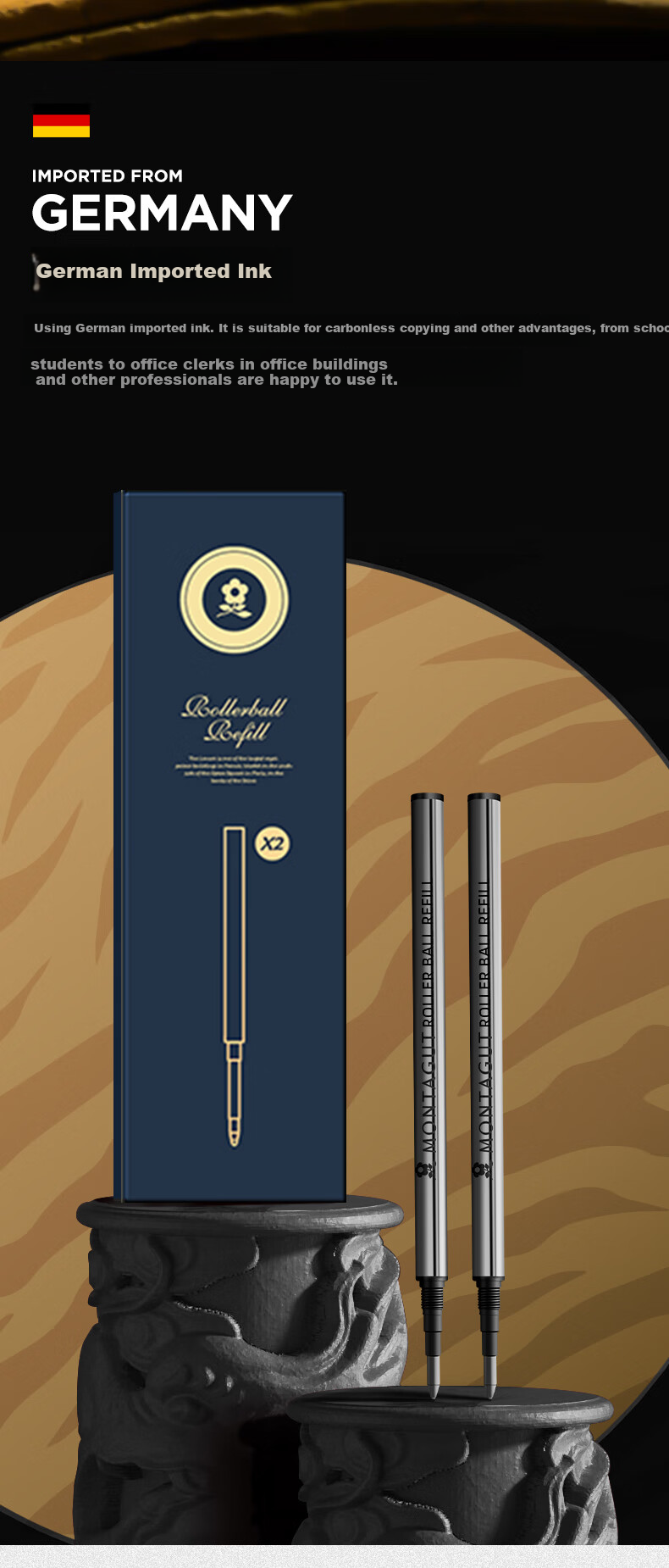 MONTAGUT [Mid-Autumn Festival Gift] Signature Pen for Men And Women, Black High-End Business Ballpoint Pen, Tiger Embossed Series Hong Li Ya 0.5mm 3