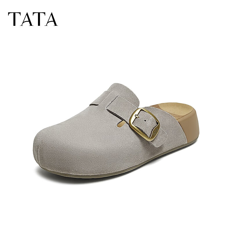 TATA 2025 Autumn Casual Women's Birkenstock Style Fashion Closed-Toe Slippers Gray Size 39