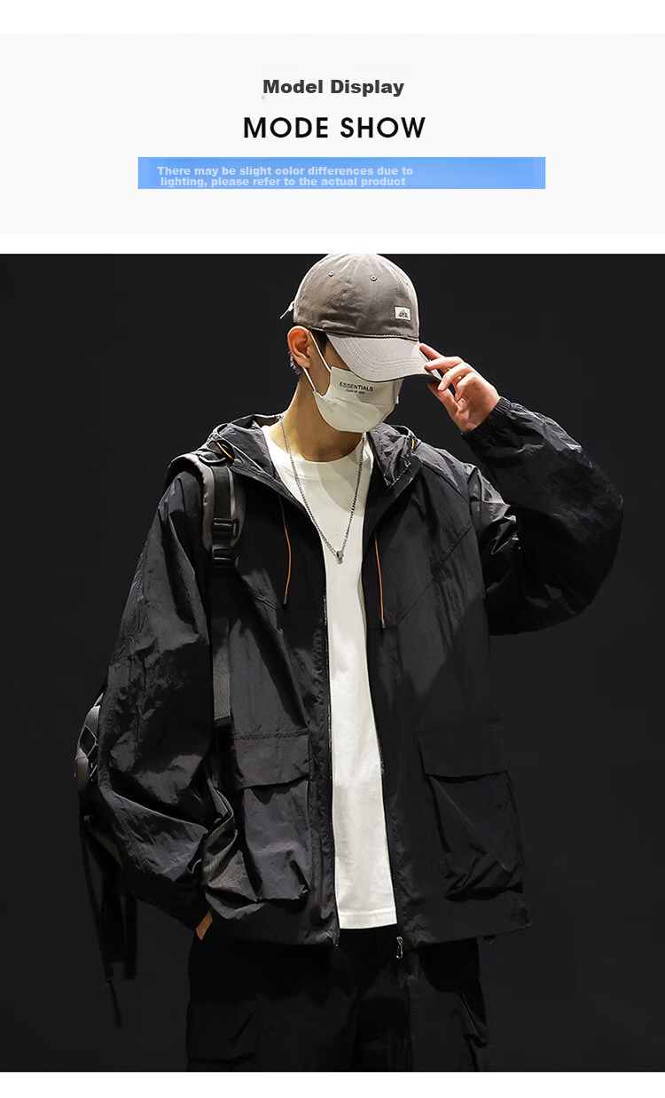 Dingfengbaoluo American-Style Workwear Sun Protection Jacket for Men, Spring And Summer Loose Thin Ice Silk Breathable Outdoor Coat, DC21 Unisex Gray M 9