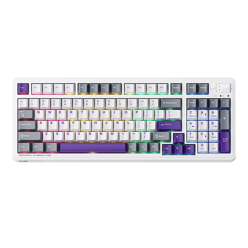 Machinist KG98 Three-Mode Custom Mechanical Keyboard Wireless Bluetooth Wired Gaming Office Keyboard HIFI Typing Sound RGB Lighting 98 Keys Purple Gold Switch Classic Purple