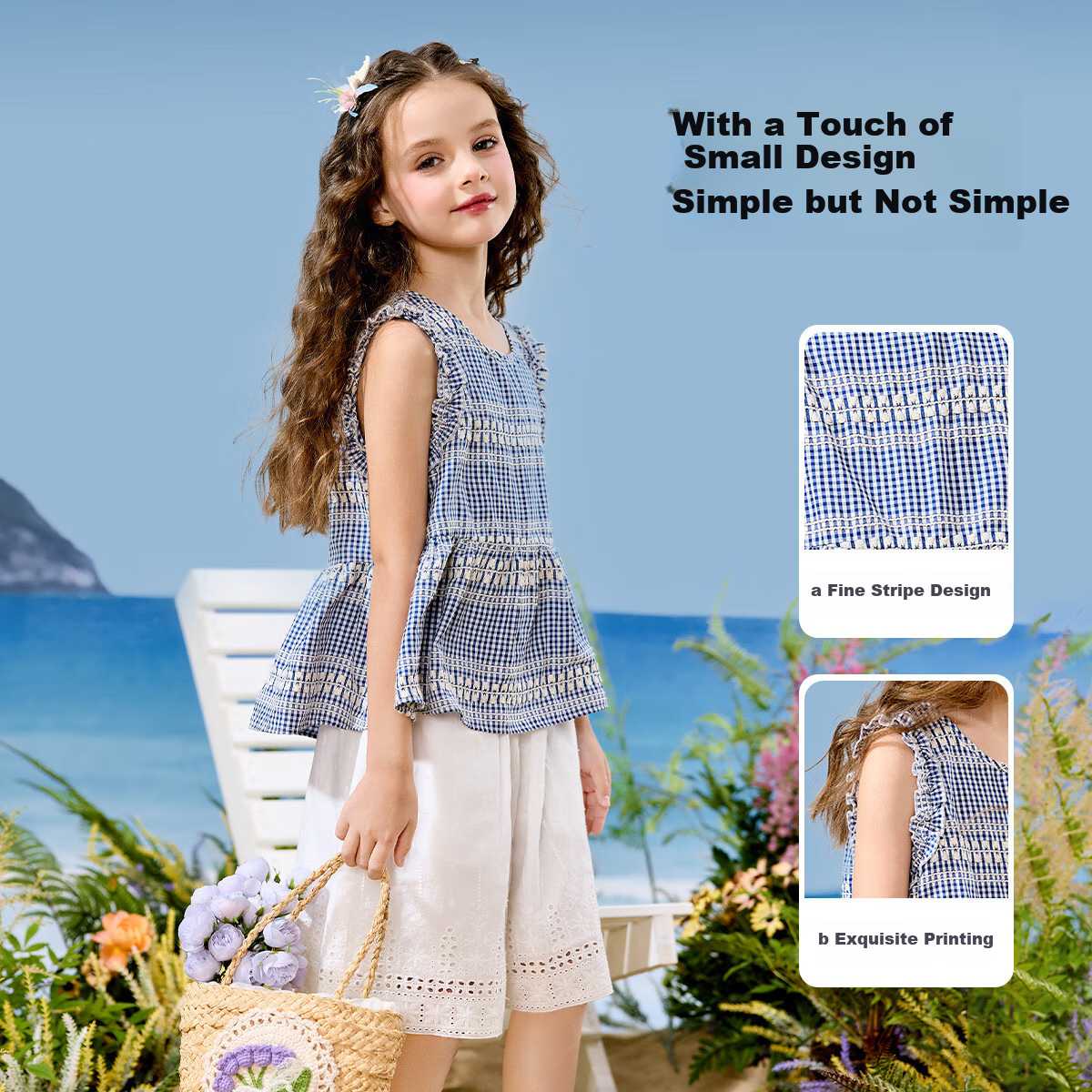 ASK JUNIOR Children's Summer Set for Older Kids, Ruffle Sleeveless Tank Top And Lace Shorts, Two-Piece Girls' Outfit, Size 160 2