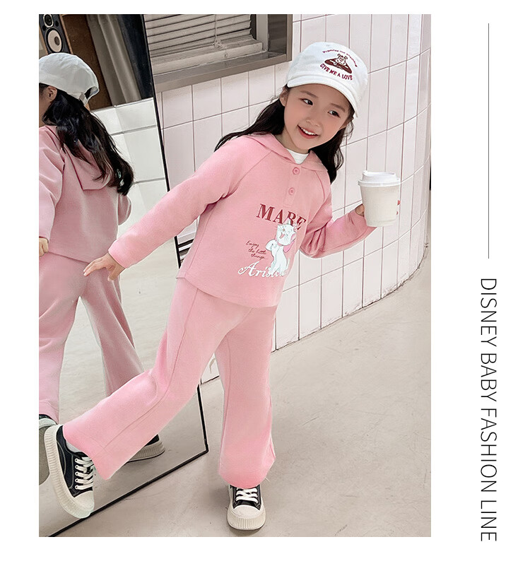 Disney Girls' Set, Children's Hooded Top And Flared Pants, Casual Two-Piece Outfit for Young Kids, Autumn Season, Light Floral Gray, Size 110 6